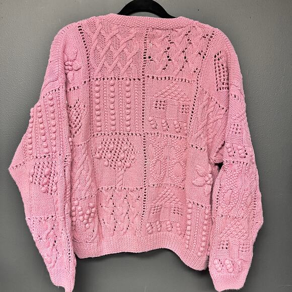 Vintage XL women's cropped hand knit cardigan Cape Isle Knitters pink mauve READ - Picture 2 of 6